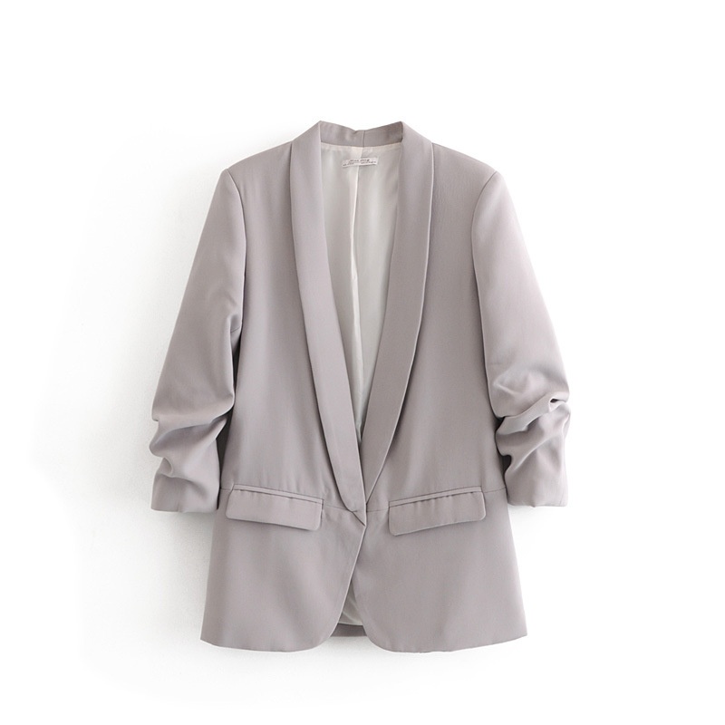 Women's Pleated Blazer Three-quarter Sleeve Solid Colour Jacket_voghion.com