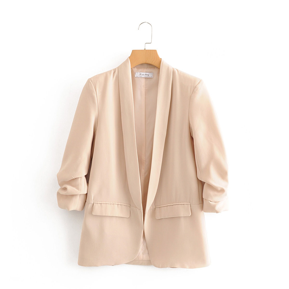 Women's Pleated Blazer Three-quarter Sleeve Solid Colour Jacket_voghion.com