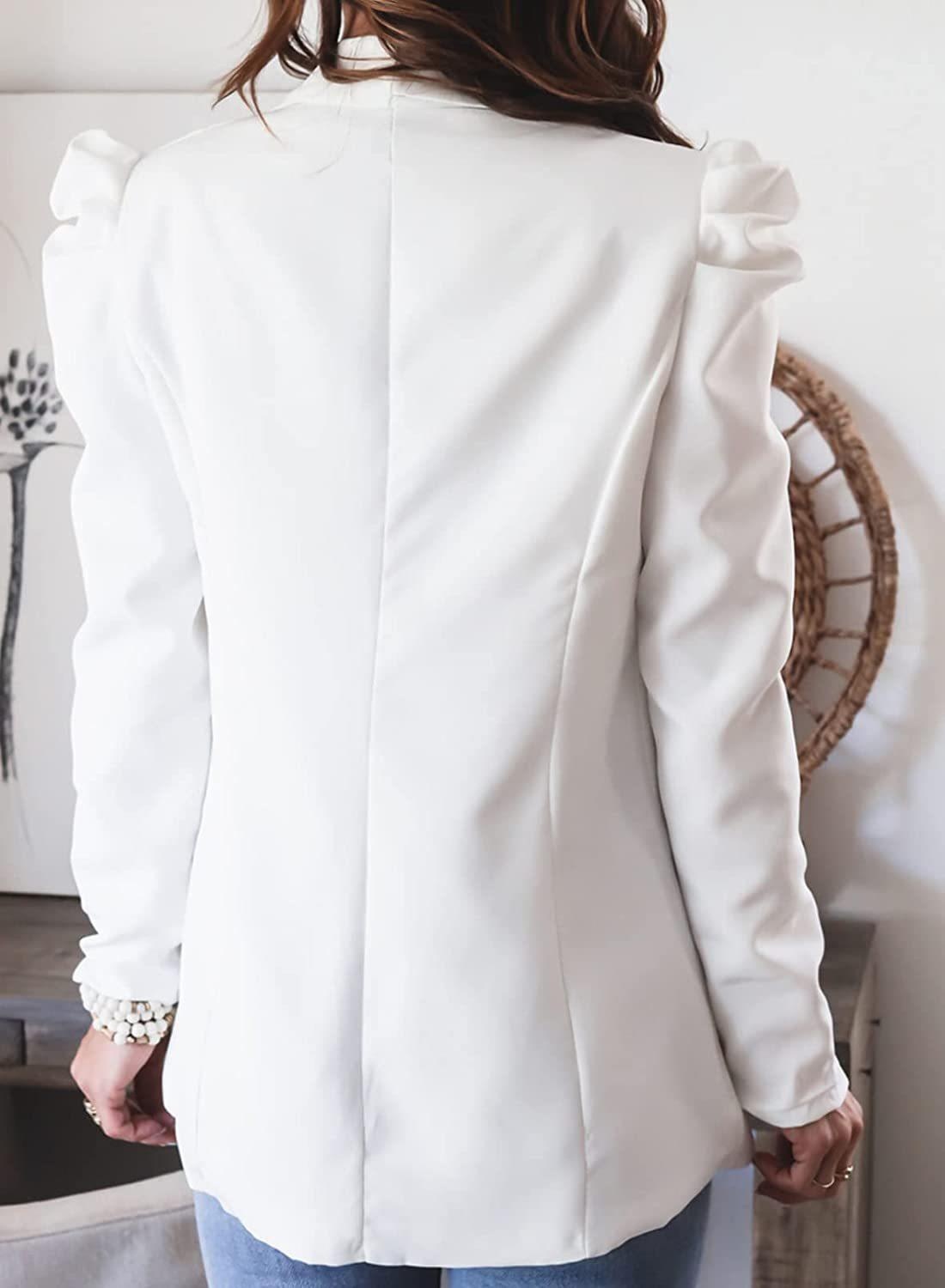 Women's Solid Colour Long Sleeve Lapel Blazer Slim Fit Jacket_voghion.com