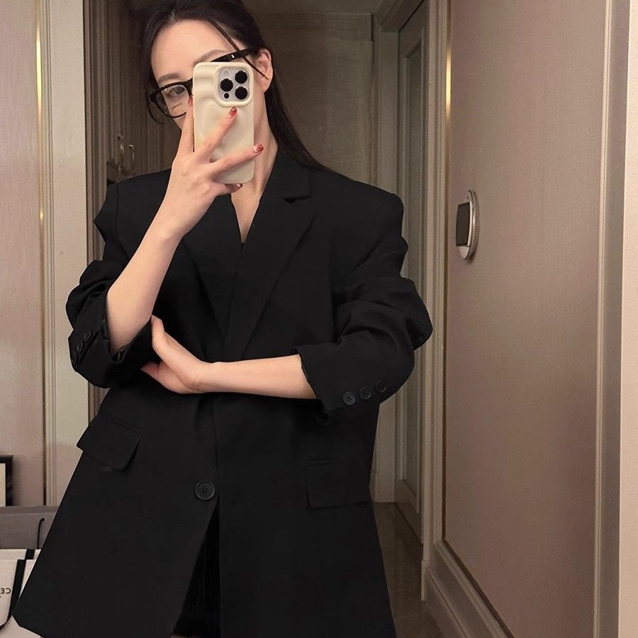 Blazer nero da donna per primavera e autunno 2025, nuovo, elegante, casual, di alta gamma, stile street, taglia piccola, stile coreano._voghion.com