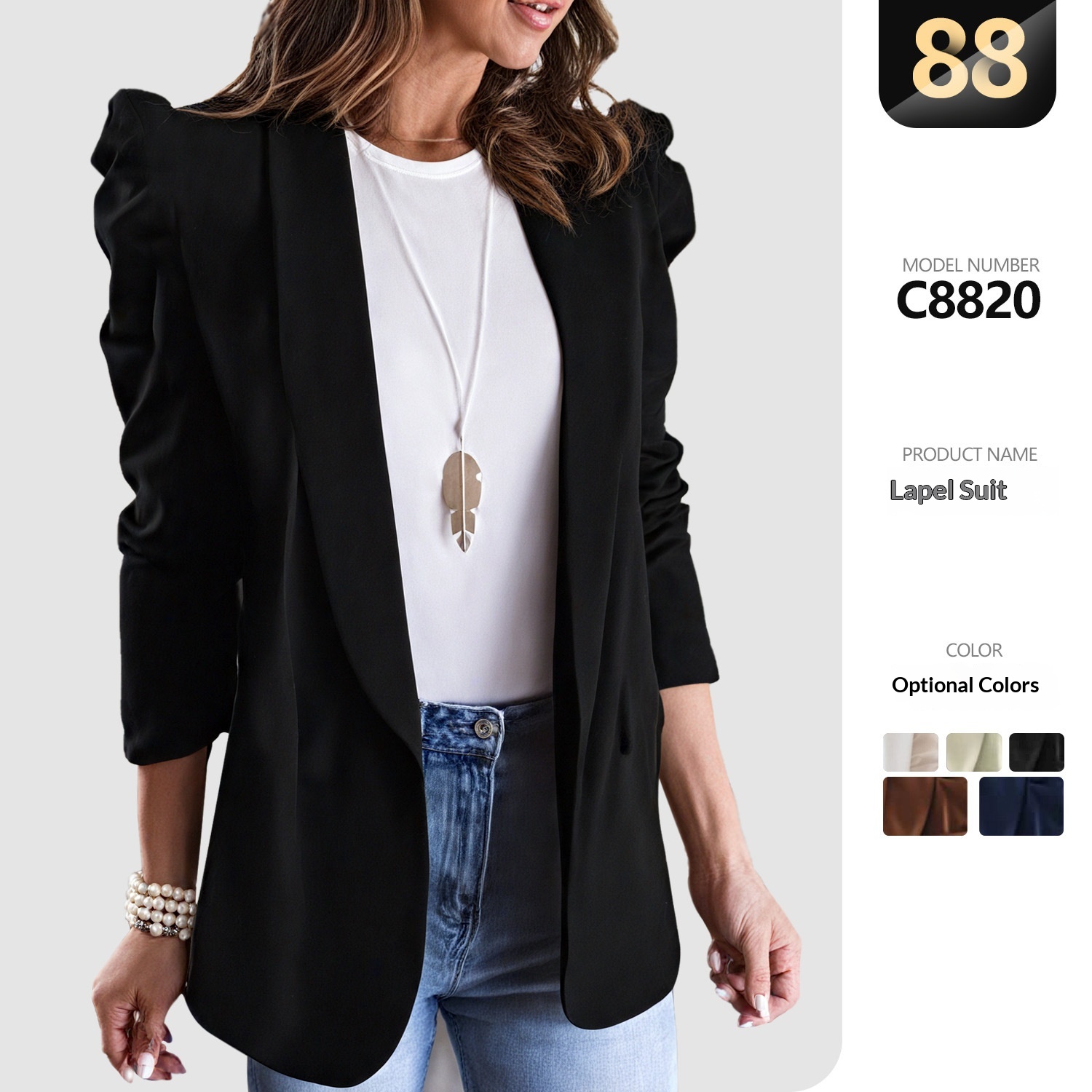 cross-border Foreign Trade 2025 Autumn New Solid Color Long-sleeve Lapel Women's Blazer Slim Fit_voghion.com