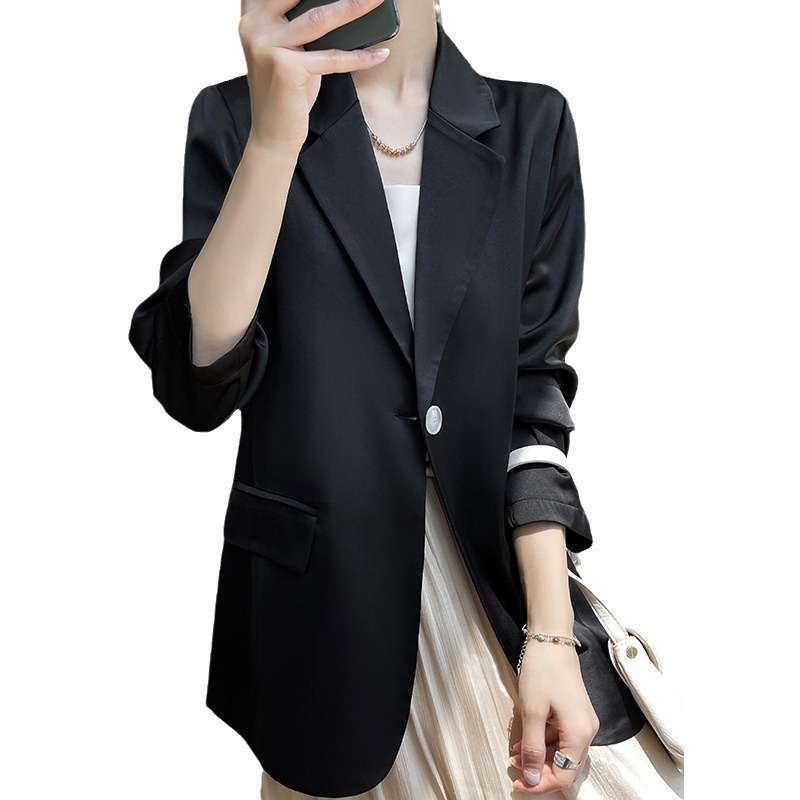 2024 Spring/Summer New Satin Blazer High-End Casual Versatile Top Triacetate White Women's Suit Jacket_voghion.com