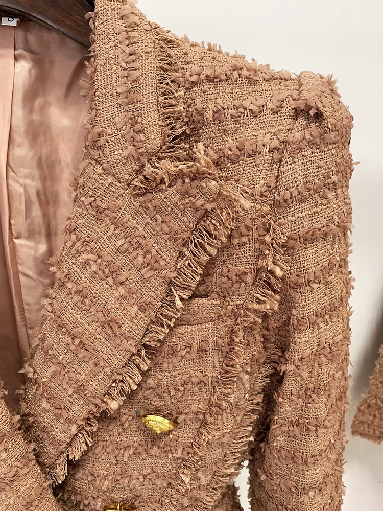 Giacca blazer in tweed da donna con frange taglio slim elegante_voghion.com