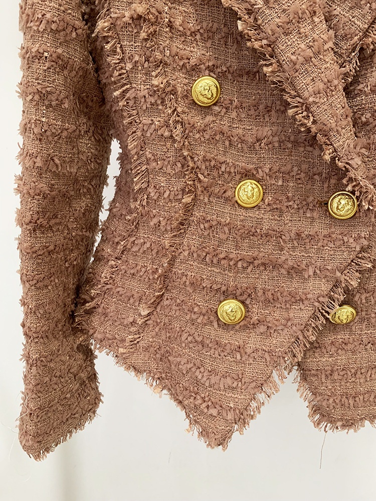 Giacca blazer in tweed da donna con frange taglio slim elegante_voghion.com