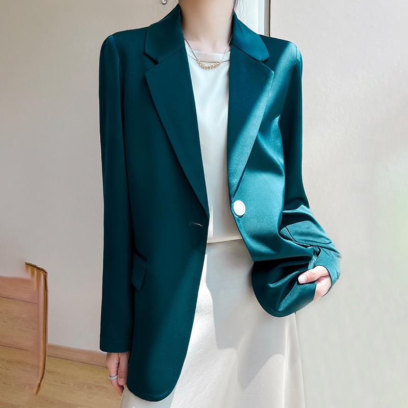 2024 Spring/Summer New Satin Blazer High-End Casual Versatile Top Triacetate White Women's Suit Jacket_voghion.com
