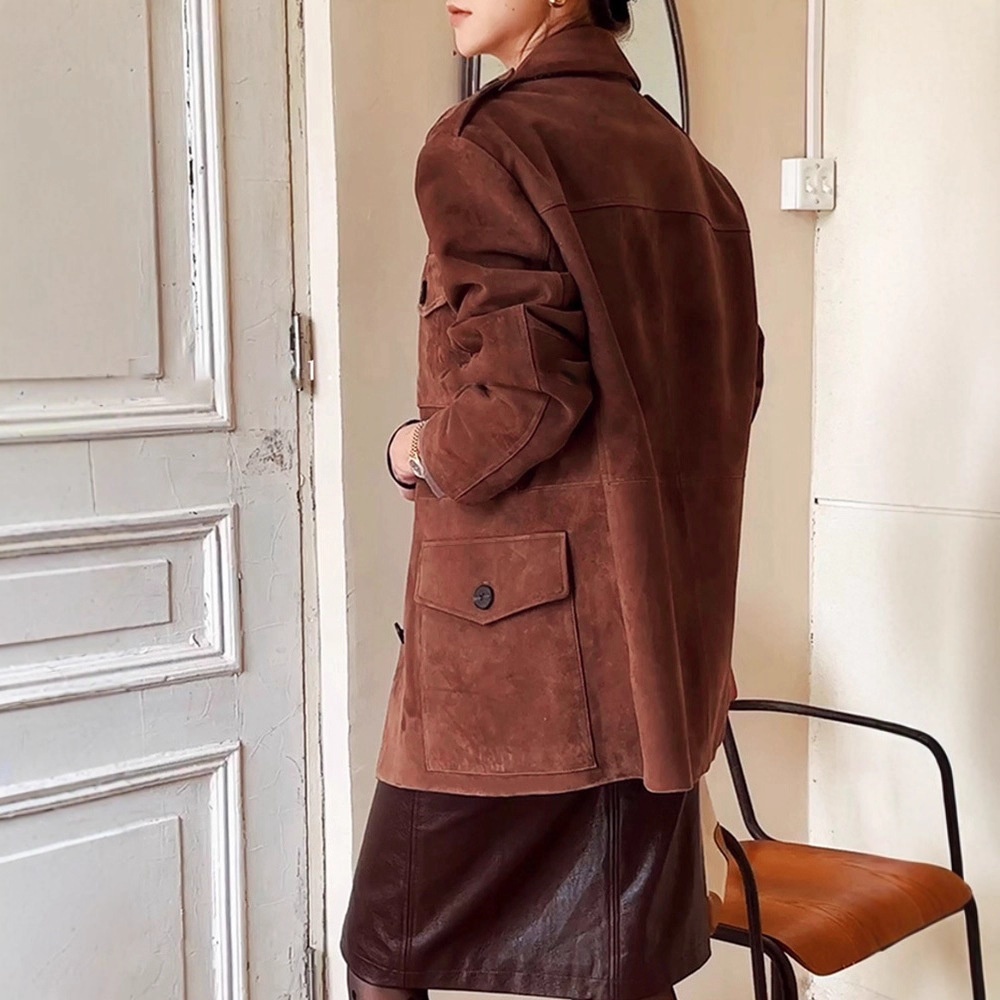 Nuovo arrivo primaverile: blazer in camoscio marrone chic Maillard Rero in stile europeo e americano, versatile per il lavoro e la moda._voghion.com