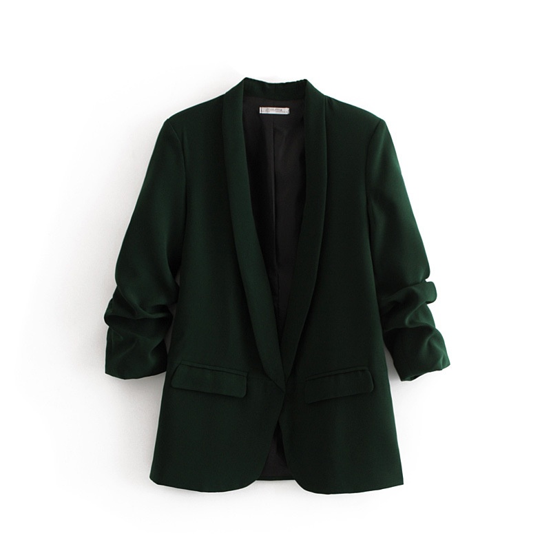 Women's Pleated Blazer Three-quarter Sleeve Solid Colour Jacket_voghion.com