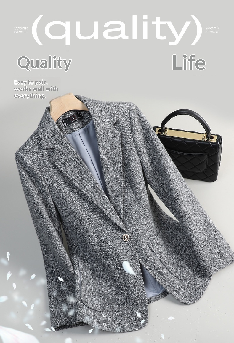Damen Blazer Grau Elegant Lässig Für Herbst Und Winter_voghion.com