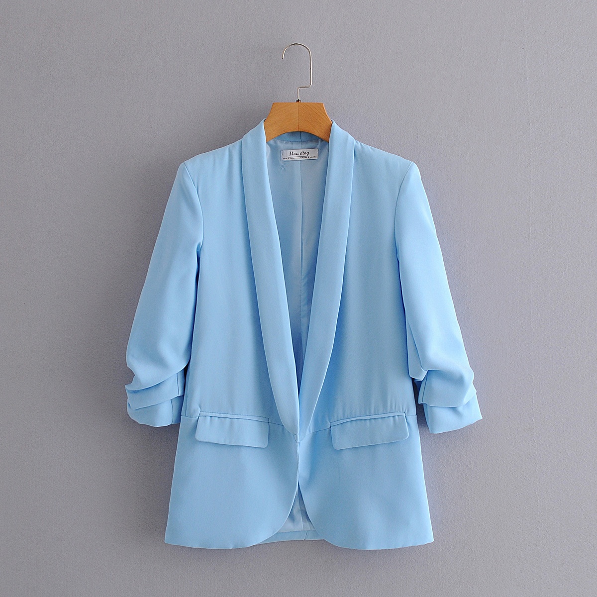 Women's Pleated Blazer Three-quarter Sleeve Solid Colour Jacket_voghion.com