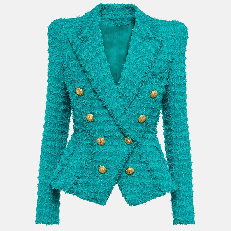 Disponibile in magazzino 2026 Autunno Inverno Nuovo Blazer slim fit in tweed con frange, stile europeo e americano, ispirato alla moda delle celebrità._voghion.com