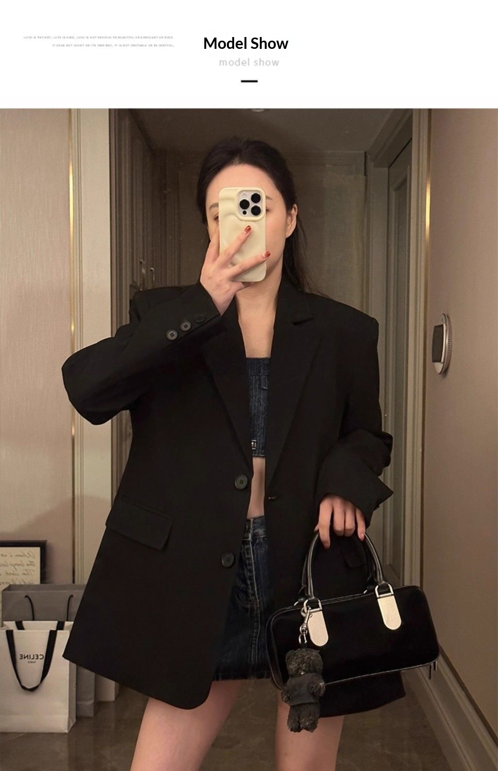 Blazer elegante nero da donna stile coreano primavera autunno_voghion.com