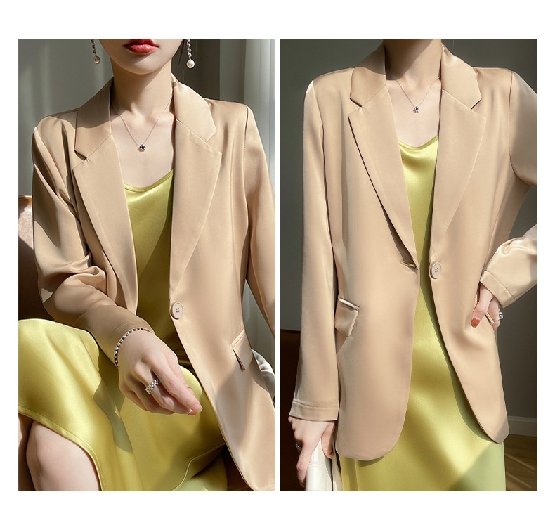 Women's Satin Blazer Jacket Elegant Casual Versatile White Suit_voghion.com