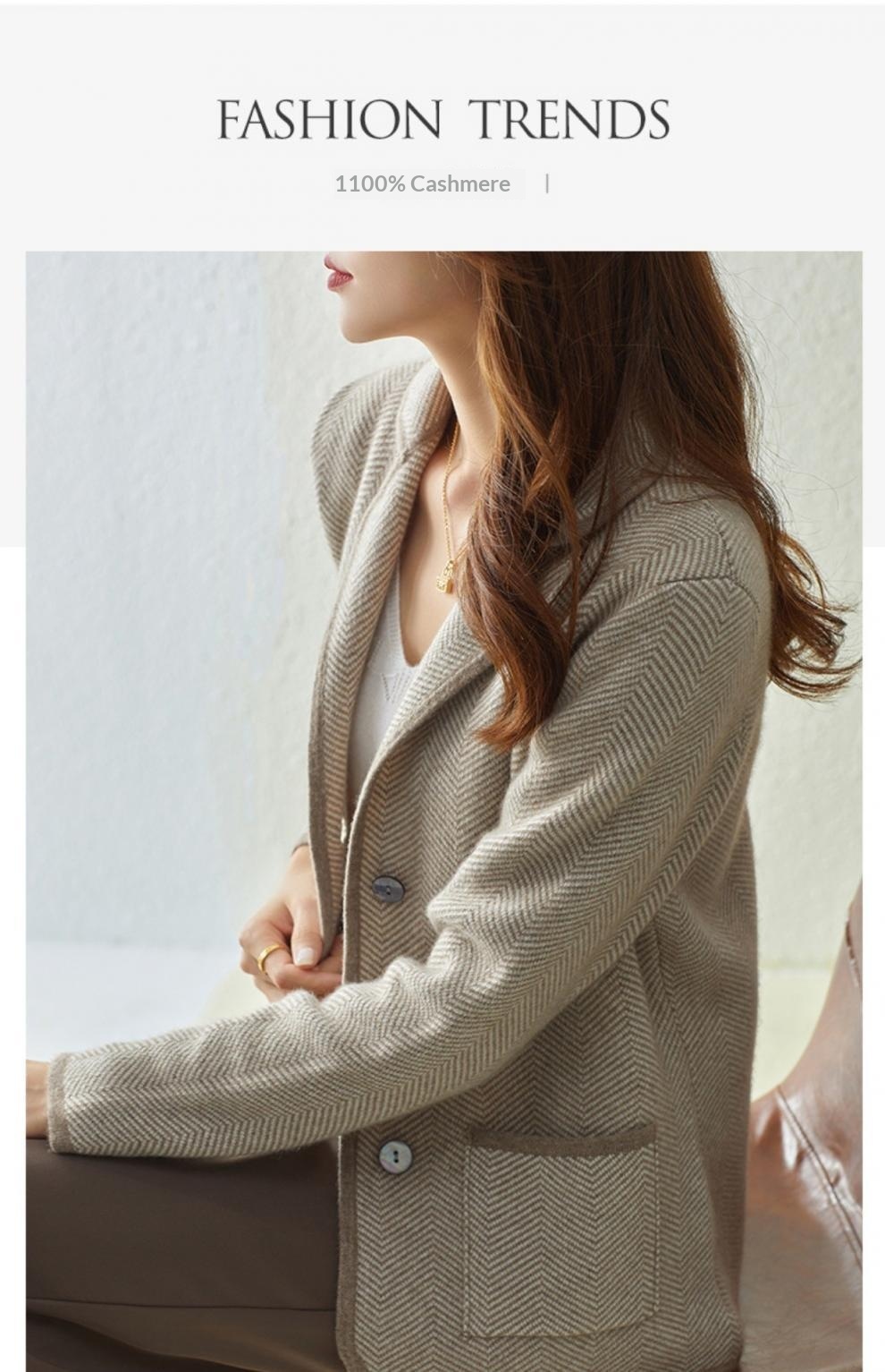 High-end Women's Short Knitted Wool Blazer With Suit Collar_voghion.com