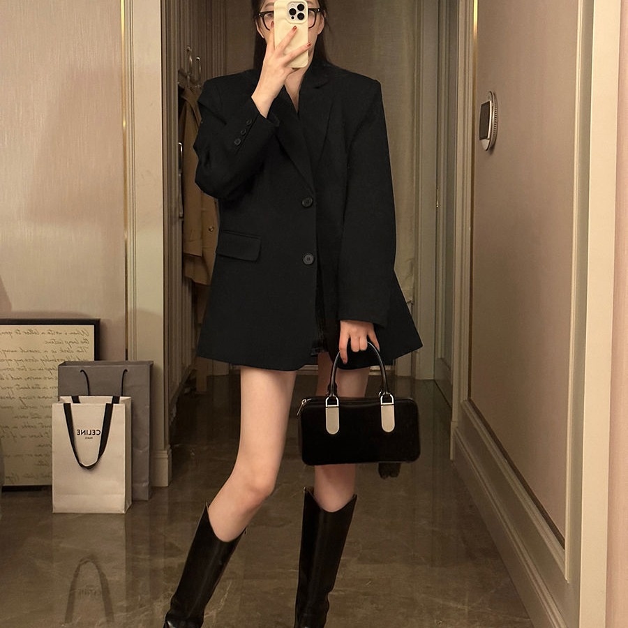 Blazer nero da donna per primavera e autunno 2025, nuovo, elegante, casual, di alta gamma, stile street, taglia piccola, stile coreano._voghion.com