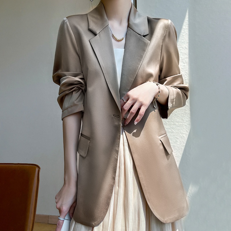 2024 Spring/Summer New Satin Blazer High-End Casual Versatile Top Triacetate White Women's Suit Jacket_voghion.com