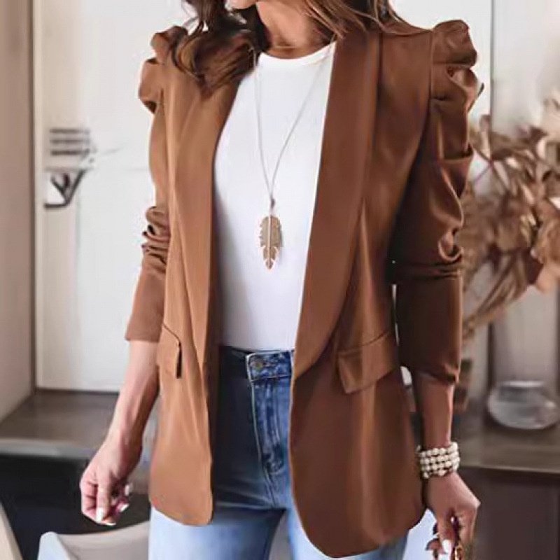 cross-border Foreign Trade 2025 Autumn New Solid Color Long-sleeve Lapel Women's Blazer Slim Fit_voghion.com