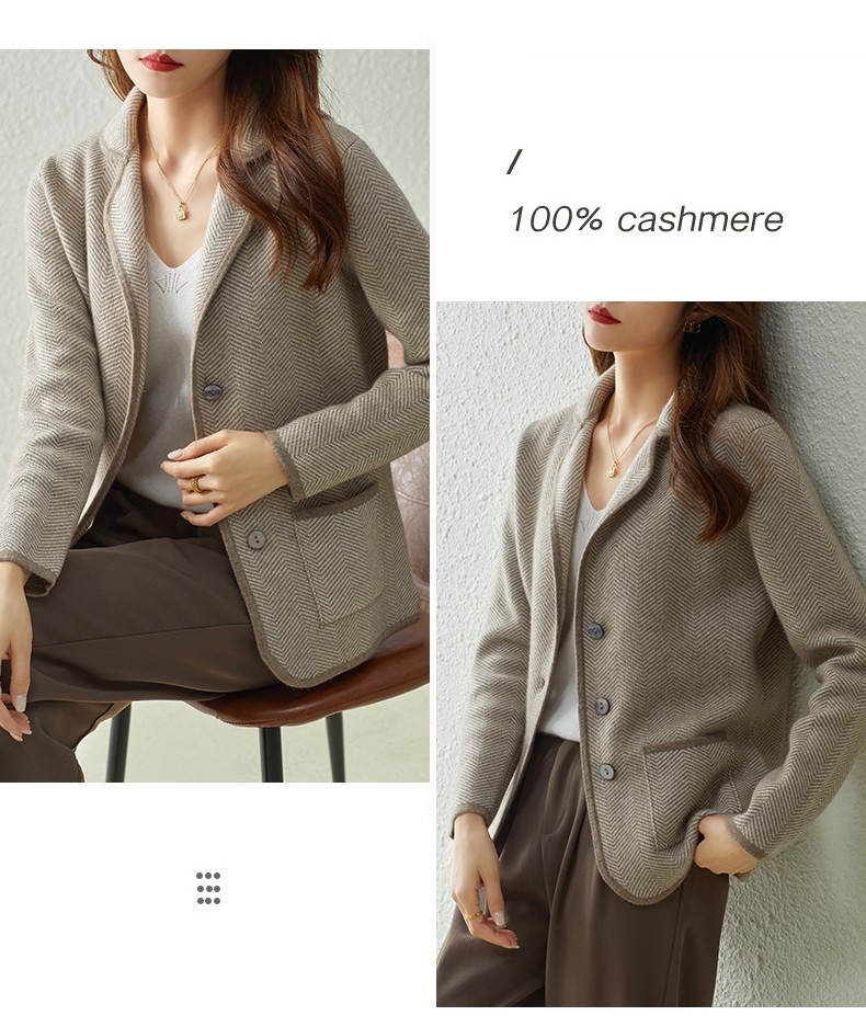 High-end Women's Short Knitted Wool Blazer With Suit Collar_voghion.com