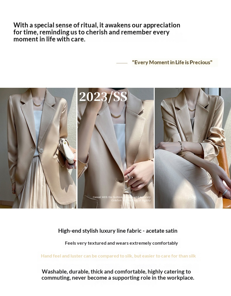 Women's Satin Blazer Jacket Elegant Casual Versatile White Suit_voghion.com