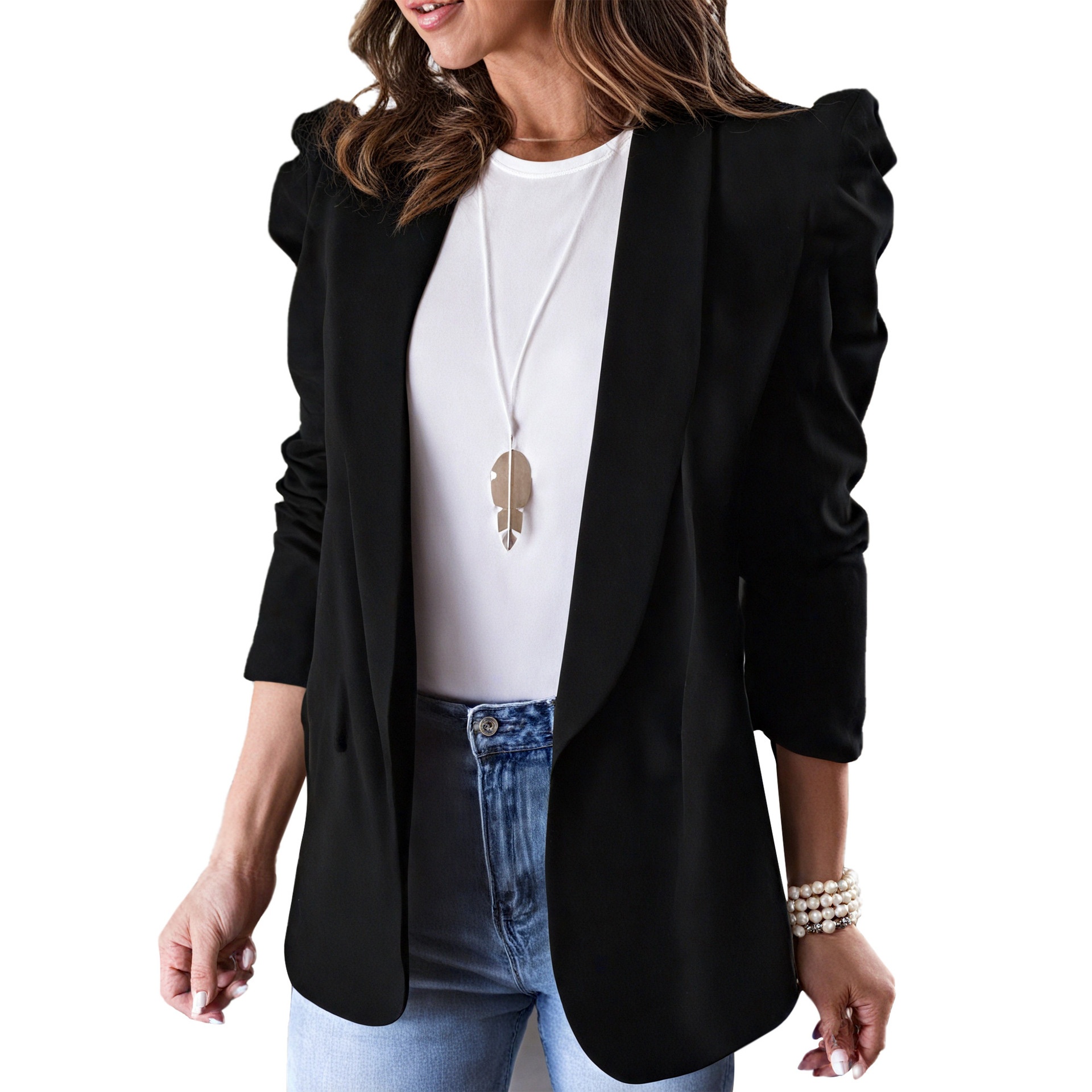 cross-border Foreign Trade 2025 Autumn New Solid Color Long-sleeve Lapel Women's Blazer Slim Fit_voghion.com