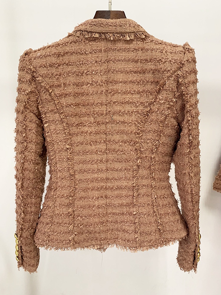 Giacca blazer in tweed da donna con frange taglio slim elegante_voghion.com