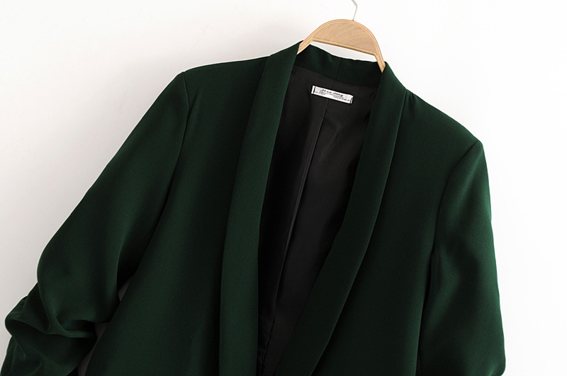Women's Pleated Blazer Three-quarter Sleeve Solid Colour Jacket_voghion.com