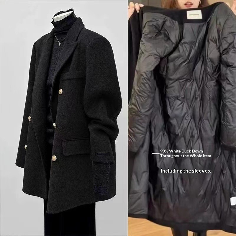 Women's Woolen Blazer With Down Lining, Stylish Winter Short Coat_voghion.com