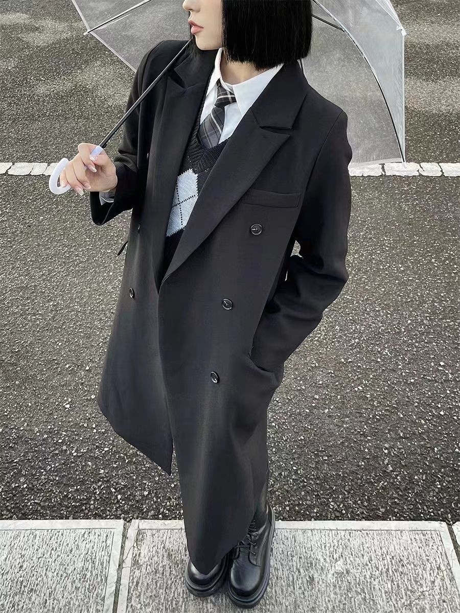 Giacca da completo da donna, nuovo blazer nero casual di media lunghezza in stile coreano_voghion.com