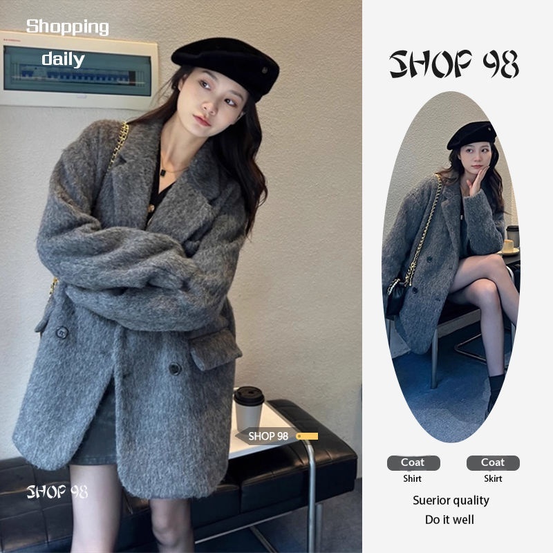 Grauer Damen Wollmantel Gefüttert Für Herbst Und Winter_voghion.com