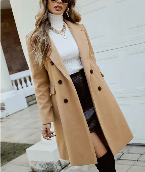 Elegant Women's Double-breasted Wool Coat For Autumn And Winter_voghion.com