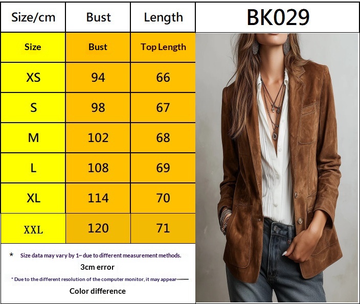 Elegant Women's Suede Blazer Brown Jacket With Pockets And Buttons_voghion.com