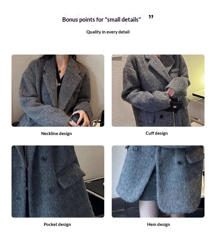 Grauer Damen Wollmantel Gefüttert Für Herbst Und Winter_voghion.com