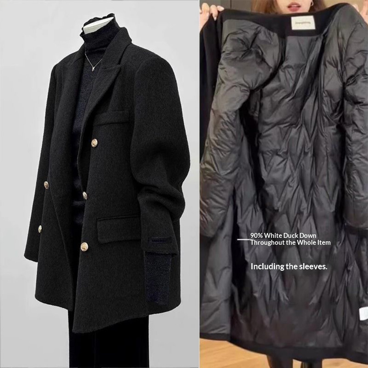 Women's Woolen Blazer With Down Lining, 2025 Winter New Fashion Style, Short Gray Coat For Petite Women_voghion.com