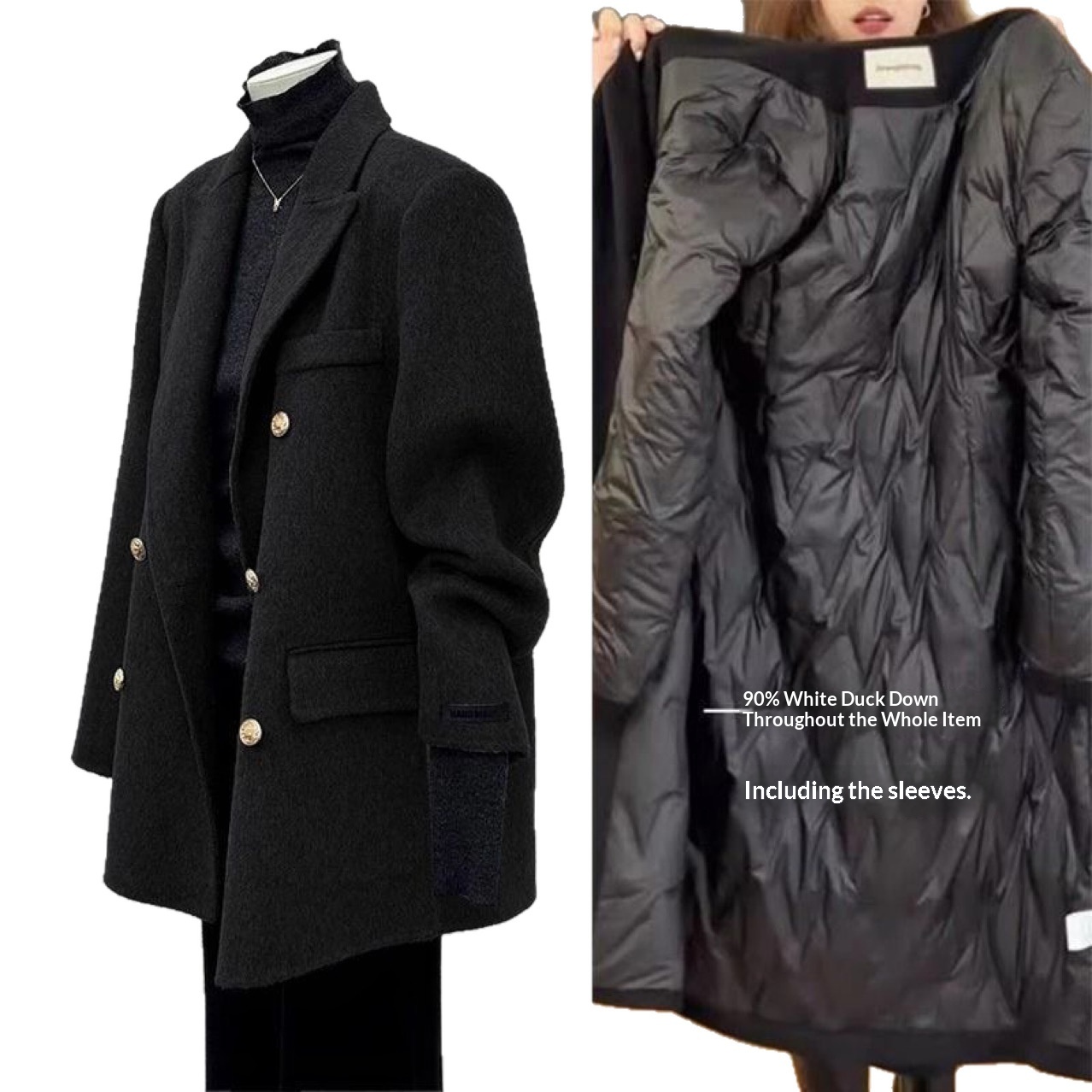 Women's Woolen Blazer With Down Lining, 2025 Winter New Fashion Style, Short Gray Coat For Petite Women_voghion.com