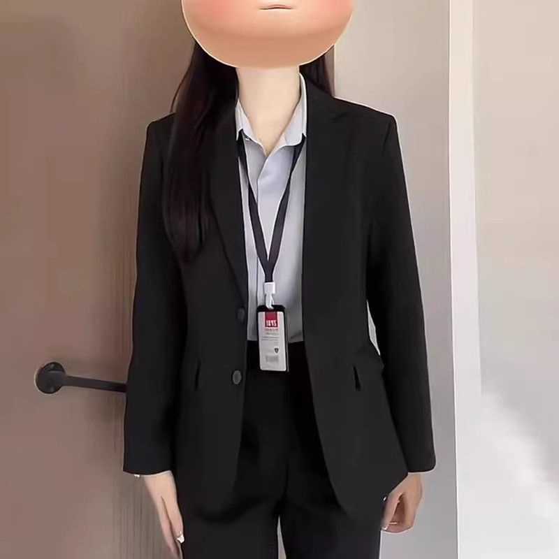 Schwarzer Anzug, Blazer, Frühjahr/Herbst 2025, professionell, für Studenten, Vorstellungsgespräche, formelle Kleidung, elegante Arbeitsjacke_voghion.com