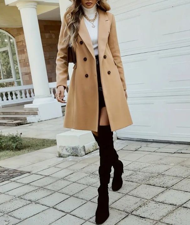 Elegant Women's Double-breasted Wool Coat For Autumn And Winter_voghion.com