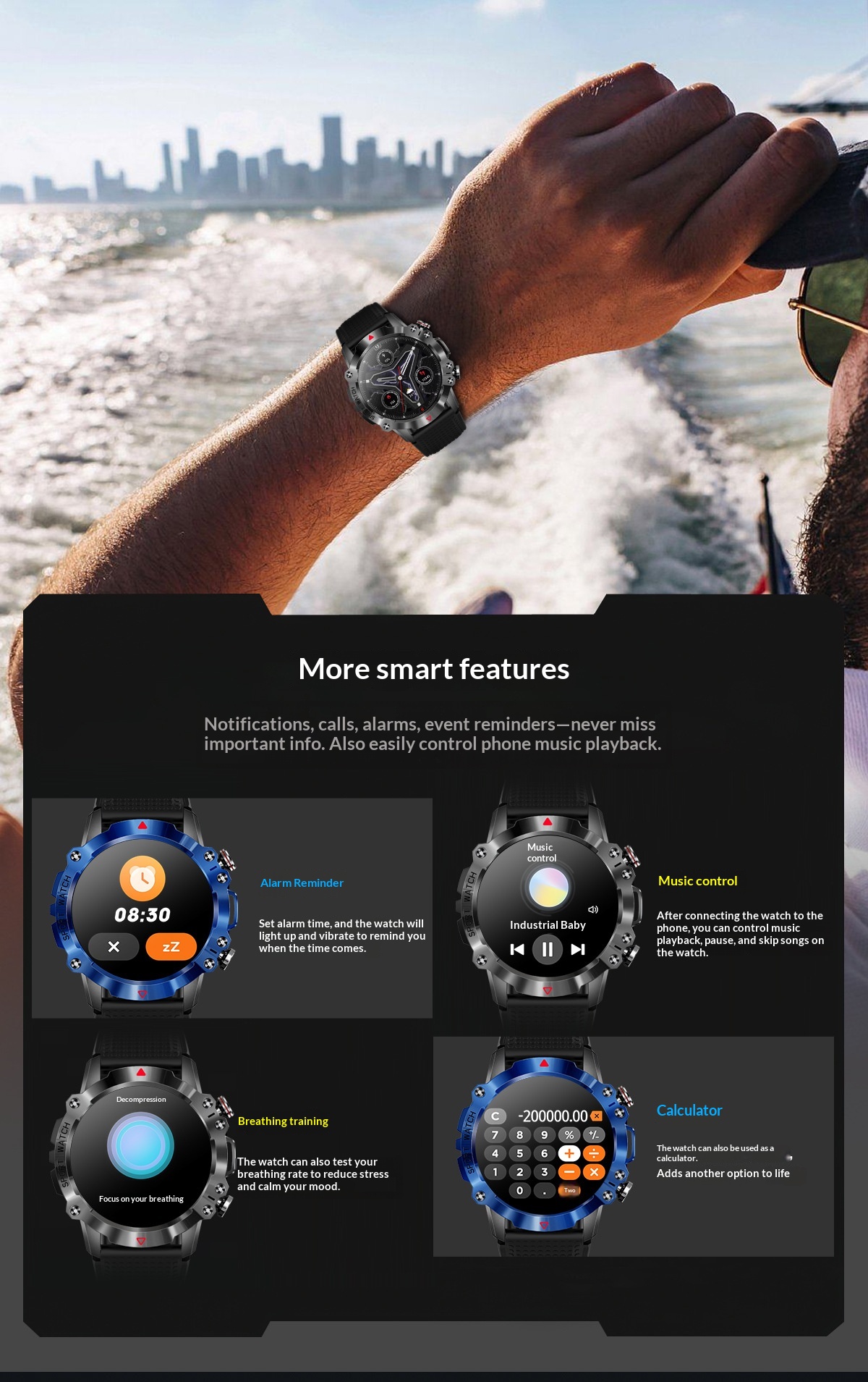 Smartwatch med rund skärm bluetooth samtal och pulsmätare_voghion.com