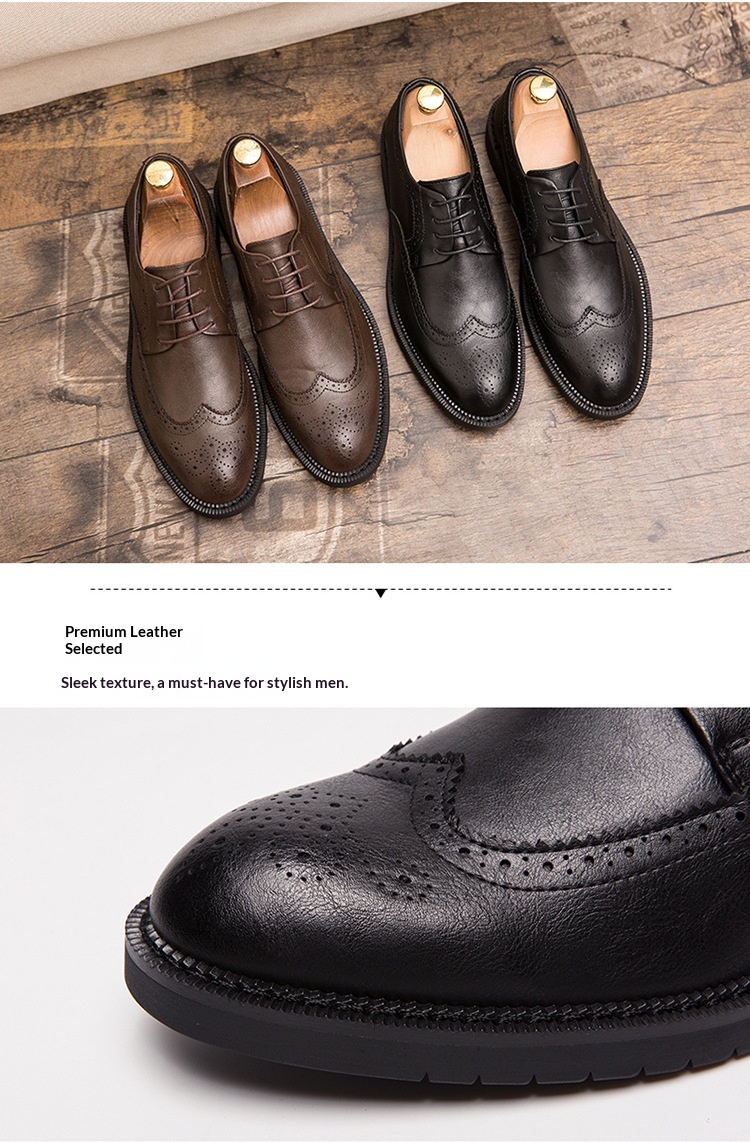 Cross-Border Men's Leather Large Size Spring New Low-Top Lace-Up Brogue Carved Casual Single European And American_voghion.com