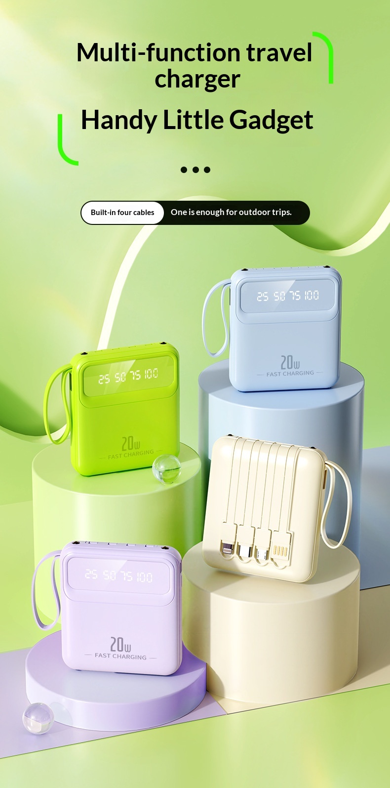 Mobile Powerbank 10000mah Mit Integriertem Kabel Und Display_voghion.com