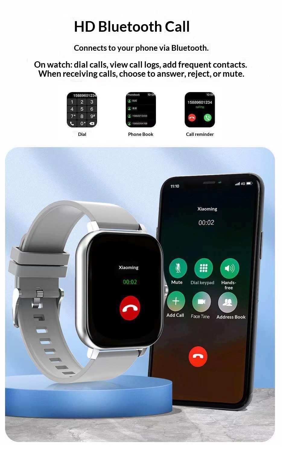 Smartwatch Mit Bluetooth-telefonie Herzfrequenz- Und Blutdruckmesser_voghion.com