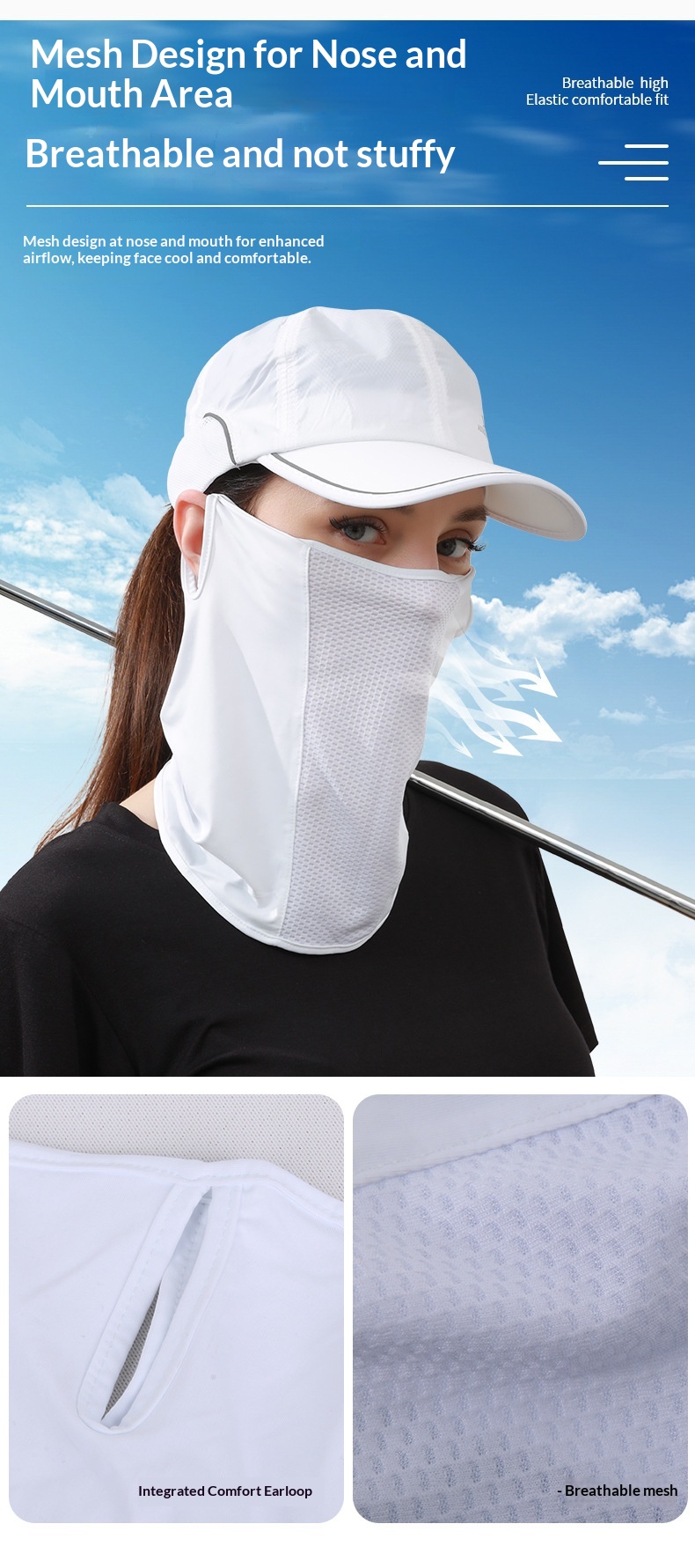 Golf ansigtsmaske med ørestropper solbeskyttelse uv filter_voghion.com