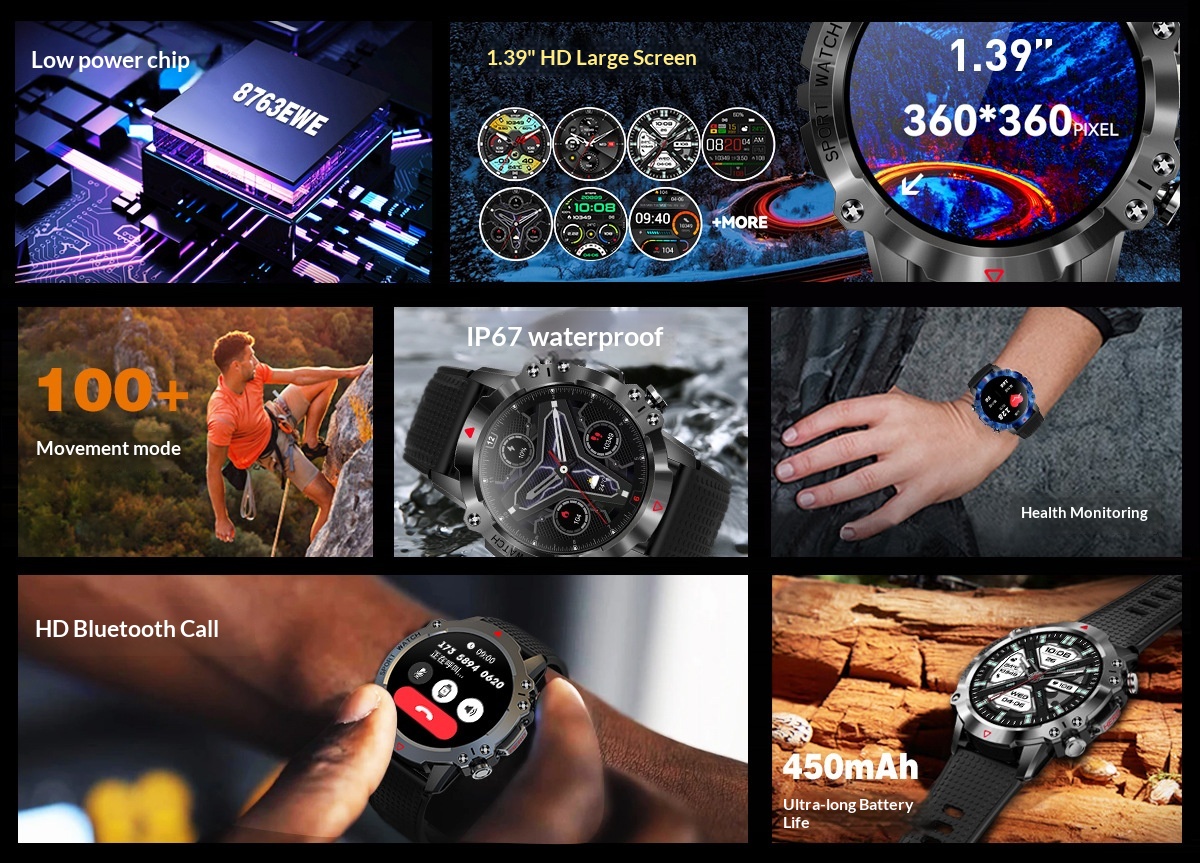 Smartwatch med rund skärm bluetooth samtal och pulsmätare_voghion.com