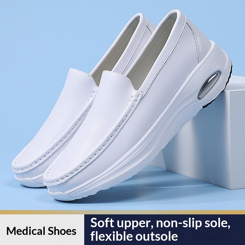 Echtleder-Krankenpflegeschuhe für Herren, gepolsterter Komfort, ermüdungsfrei, Krankenhaus-Arbeitsschuhe, weiche Sohle, zum Hineinschlüpfen, hohles Design_voghion.com