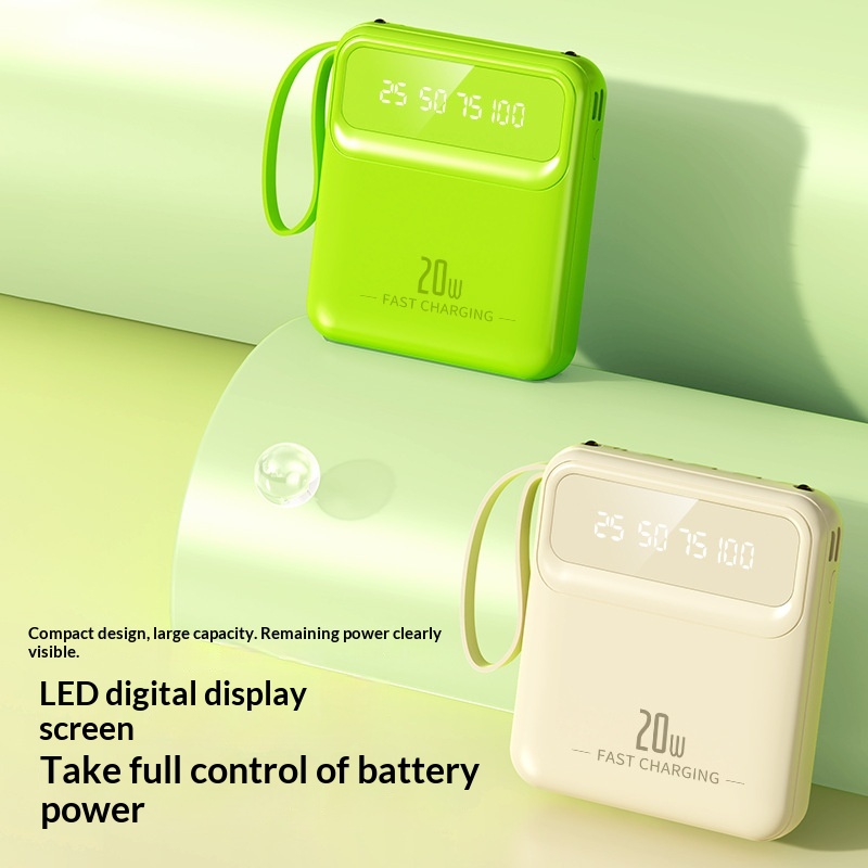 CyberGear Cross-border Portable Bank mit integriertem Kabel, großer Kapazität von 10000mAh, Digitalanzeige, mobiler Stromquelle_voghion.com