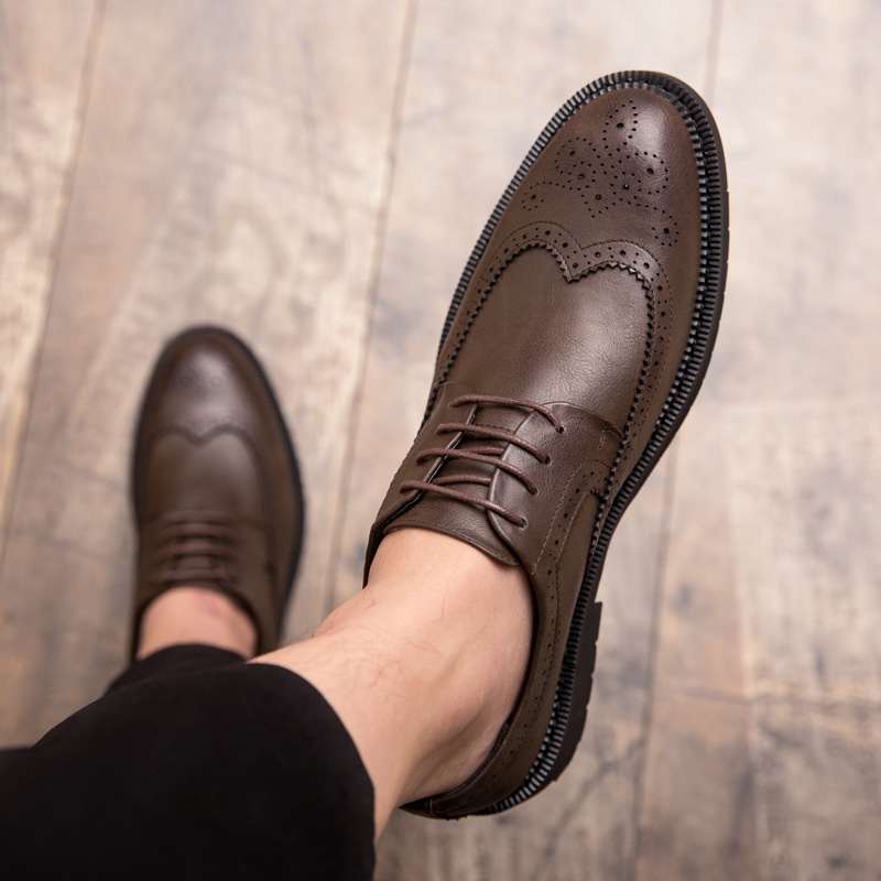 Cross-Border Men's Leather Large Size Spring New Low-Top Lace-Up Brogue Carved Casual Single European And American_voghion.com