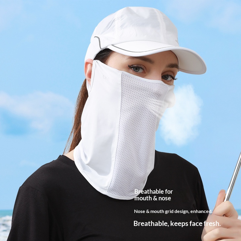 PeakGo Ice Silk Sun For Women, Summer UV Protection Ear-Hanging Neck Guard Face Mask, Thin Cycling Golf Mask_voghion.com