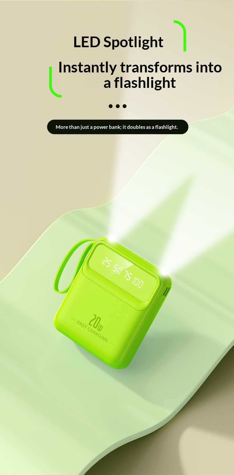 Mobile Powerbank 10000mah Mit Integriertem Kabel Und Display_voghion.com