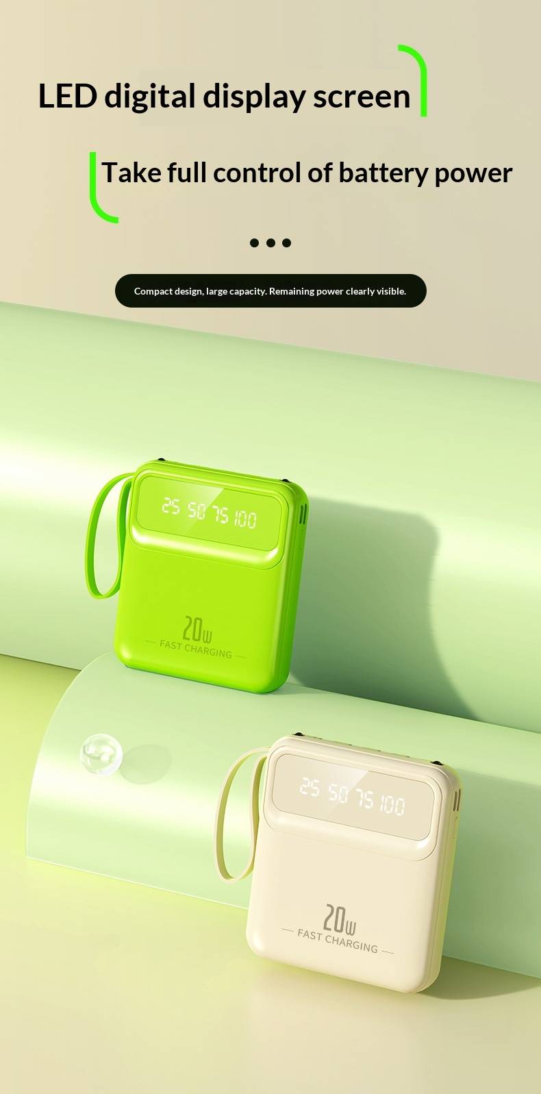 Mobile Powerbank 10000mah Mit Integriertem Kabel Und Display_voghion.com