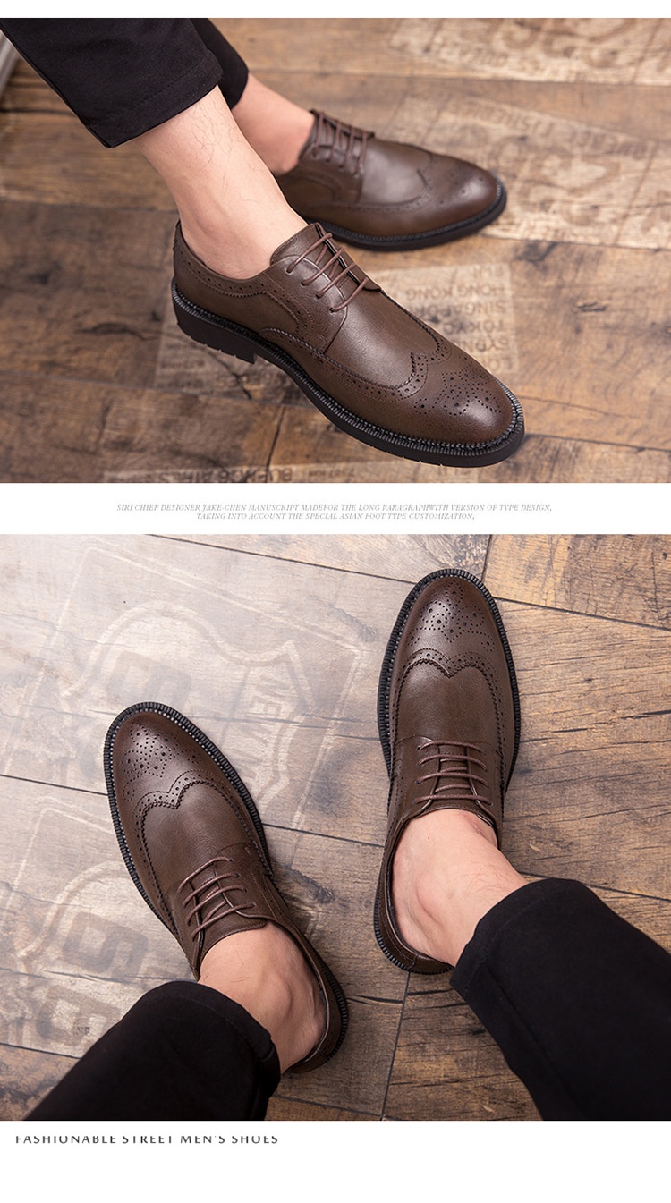 Cross-Border Men's Leather Large Size Spring New Low-Top Lace-Up Brogue Carved Casual Single European And American_voghion.com