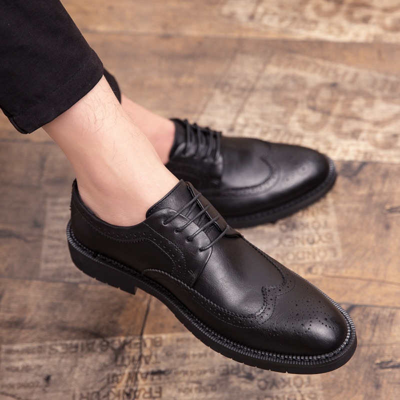 Cross-Border Men's Leather Large Size Spring New Low-Top Lace-Up Brogue Carved Casual Single European And American_voghion.com