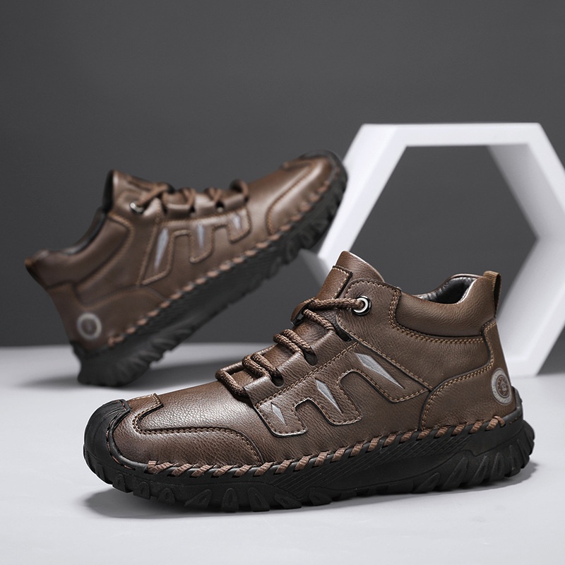 Cross-border Large-size Men's Leather European And American Fashion Hand-stitched Martin Flat Short Boots, Casual_voghion.com